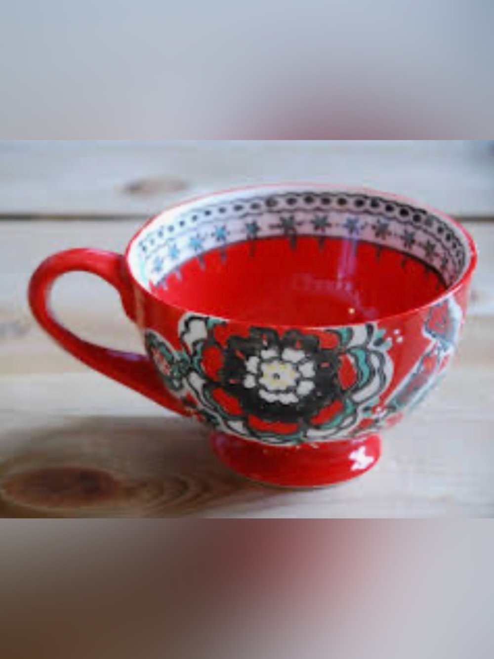 Anthropologie Elka Ayaka Coffee Cup Red Footed Twisted Handle Boho ✅ No chips